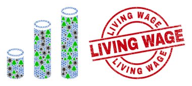 Living Wage Grunge Stamp Seal and Cylinder Chart Collage of Covid-19 Winter Items clipart
