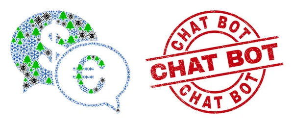 Chat Bot Distress Sello y Chat Financiero Mosaico de Artículos Virales de Invierno — Vector de stock