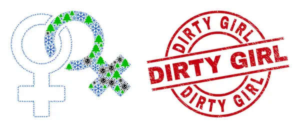 Dirty Girl Distress Watermark и Lesbian Symbol Mosaic of Viral Winter Items — стоковый вектор