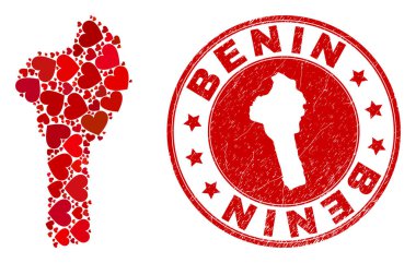 Güzel Kolaj Benin Haritası ve Grunge Mührü İçinde Harita
