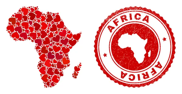 Precioso Mosaico África Mapa y Sello Grunge con Mapa Interior — Vector de stock