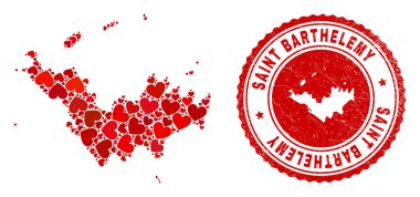 Aşk Kolajı Aziz Barthelemy Haritası ve Grunge Rozeti İçinde Harita