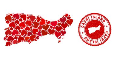 Kalp Kolajı Capri Adası Haritası ve Grunge Mührü İçi Haritalı