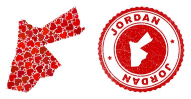 Bayılırım Mozaik Ürdün Haritası ve Grunge Mühür İçi Haritalı
