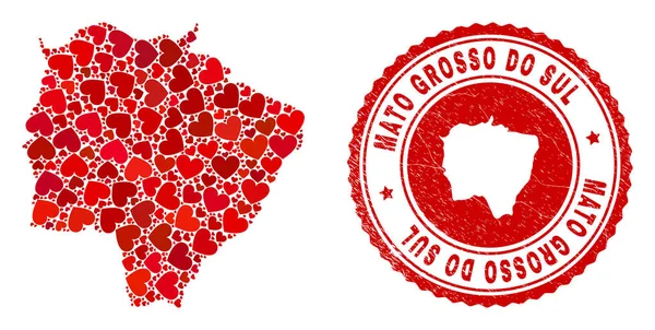 Valentine Mosaic Mato Grosso Do Sul Mapa do Estado e selo Grunge com mapa dentro —  Vetores de Stock