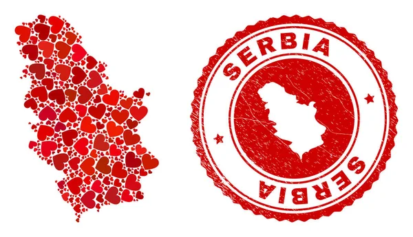 Lovely Collage Mapa Sérvia e emblema Grunge com mapa dentro —  Vetores de Stock
