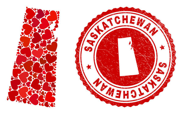 Lovely Mosaic Saskatchewan Province Map and Grunge Seal with Map Inside