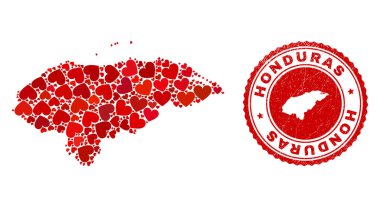Hoş Kolaj Honduras Haritası ve Grunge Mühür İçi Haritalı