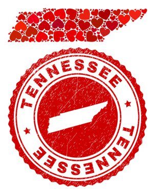 Valentine Kolajı Tennessee Eyalet Haritası ve Grunge Mühür Mührü