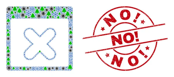 Ingen utrotning. Grunge Badge och Stäng Användningsfönster Mosaik av Covid-2019 Vinterikoner — Stock vektor