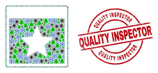 Quality Inspector Distress Badge und Star Calendar Page Zusammensetzung viraler Winterartikel — Stockvektor