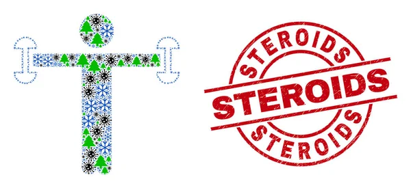 Steroïden Getextureerde Stempel en Fitness Persoon Mozaïek van Covid-2019 Forest Icons — Stockvector