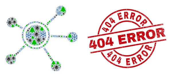 404 Error Scratched Badge und Links Mosaik von Covid-2019 Winter Items — Stockvektor