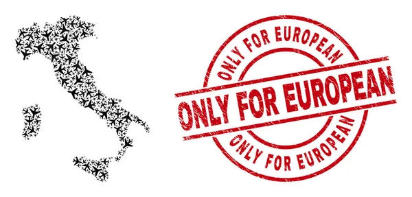 Μόνο για το ευρωπαϊκό Scratched Stamp και την Ιταλία Χάρτης Air Plane Mosaic — Διανυσματικό Αρχείο