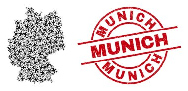 Münih filigran rozeti ve Almanya Harita Havacılık Kolajı