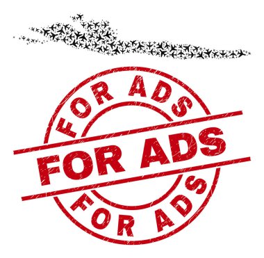 Reklamlar için Çizilmiş Mühür ve Hvar Adası Uçak Haritası Kolajı