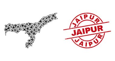 Jaipur Grunge Rozeti ve Assam Eyaleti Harita Havacılık Kolajı