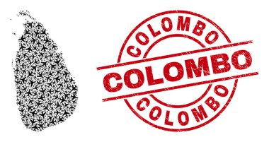 Colombo Çizilmiş Mühür ve Sri Lanka Harita Havacılık Mozaiği