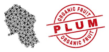 Organik Fruit P L U M Filigran Mührü ve Cordoba İspanya 'nın Uçak Haritası Mozaiği