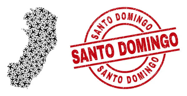 Santo Domingo Watermerk Stempel en Espirito Santo State Kaart Vliegtuigmozaïek — Stockvector