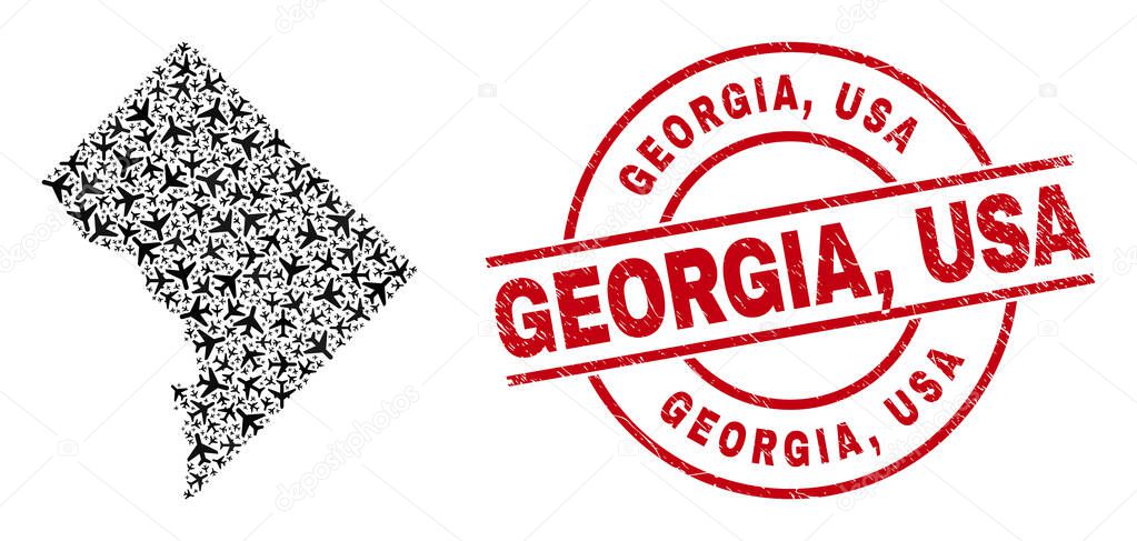 Georgia, USA Watermark Badge and Washington District Columbia Map Aeroplane Mosaic