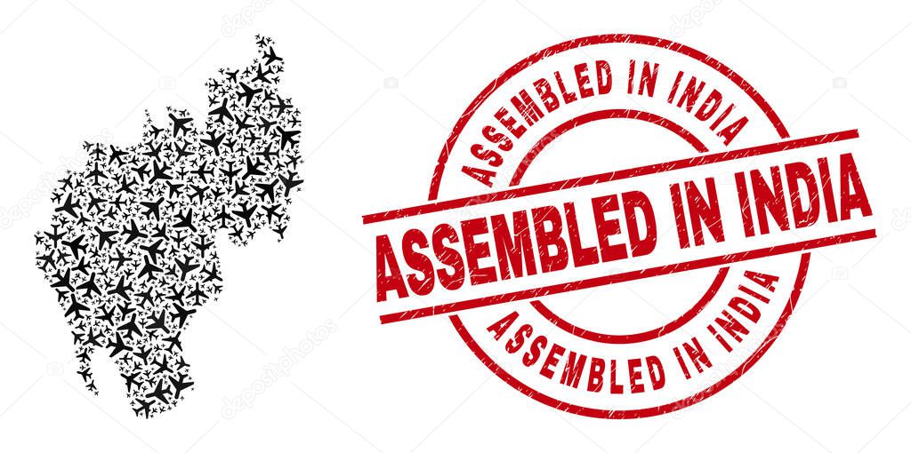 Assembled in India Watermark Stamp and Tripura State Map Jet Vehicle Collage