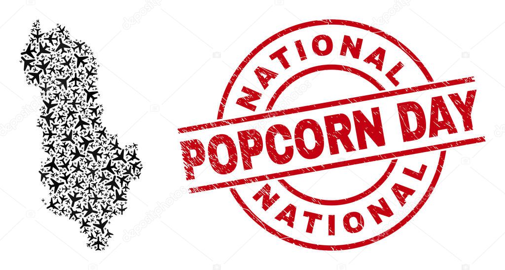 National Popcorn Day Scratched Seal and Albania Map Air Force Mosaic