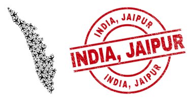 Hindistan, Jaipur Grunge Rozet ve Kerala Devlet Haritası Uçak Mozaiği