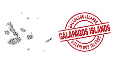 Galapagos Adaları Lastik Damga ve Galapagos Adaları Harita Uçak Kolajı