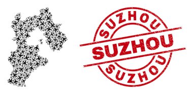 Suzhou Rubber Rozeti ve Hebei Eyaleti Hava Haritası Uçak Kolajı