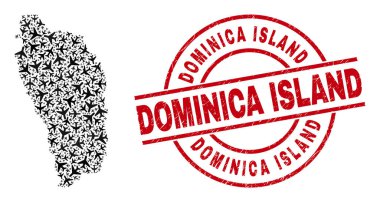 Dominica Adası Damga Damgası ve Dominica Adası Uçak Haritası Mozaiği