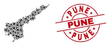 Pune Grunge Mühür ve Andhra Pradesh Devlet Harita Havacılık Kolajı