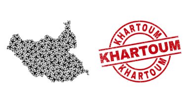 Hartum Lastik Mühür Mührü ve Güney Sudan Harita Uçak Kolajı