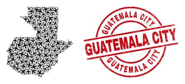 Guatemala Şehri Kazınmış Rozet ve Guatemala Harita Uçak Mozaiği