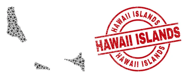 Distintivo de marca d 'água das Ilhas Havaí e Ilhas Comores Mapa Colagem de avião —  Vetores de Stock