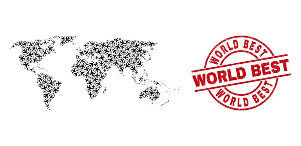 World Best Scratched Seal and World Map Airliner Mosaic — Stock Vector