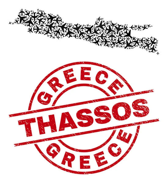 Grecia Thassos Watermark Badge e Java Island Map Aviation Mosaic — Vettoriale Stock