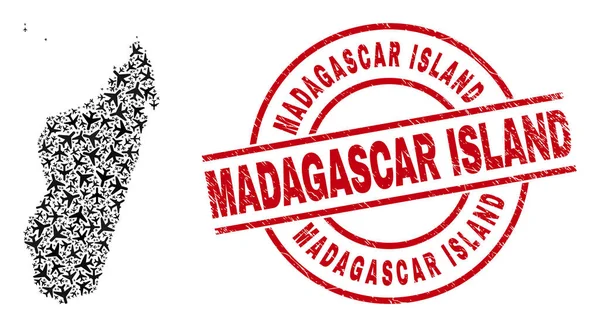 Madagascar Island Rubber Badge and Madagascar Island Map Air Force Collage — стоковий вектор