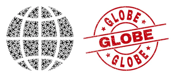 Globe Watermerk Stempel en Planet Globe Jet Vehicle Collage — Stockvector