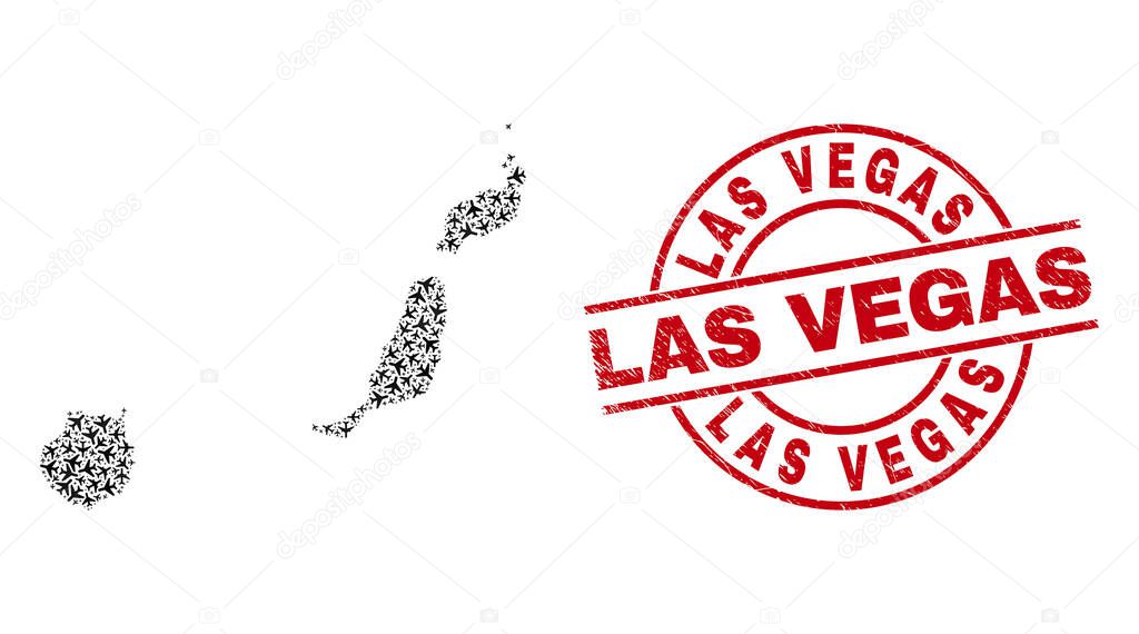 Las Vegas Rubber Stamp Seal and Las Palmas Province Map Air Plane Collage