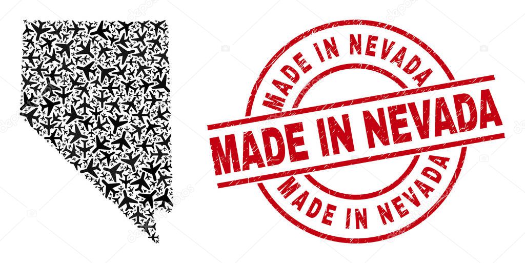 Made in Nevada Rubber Badge and Nevada State Map Aircraft Mosaic