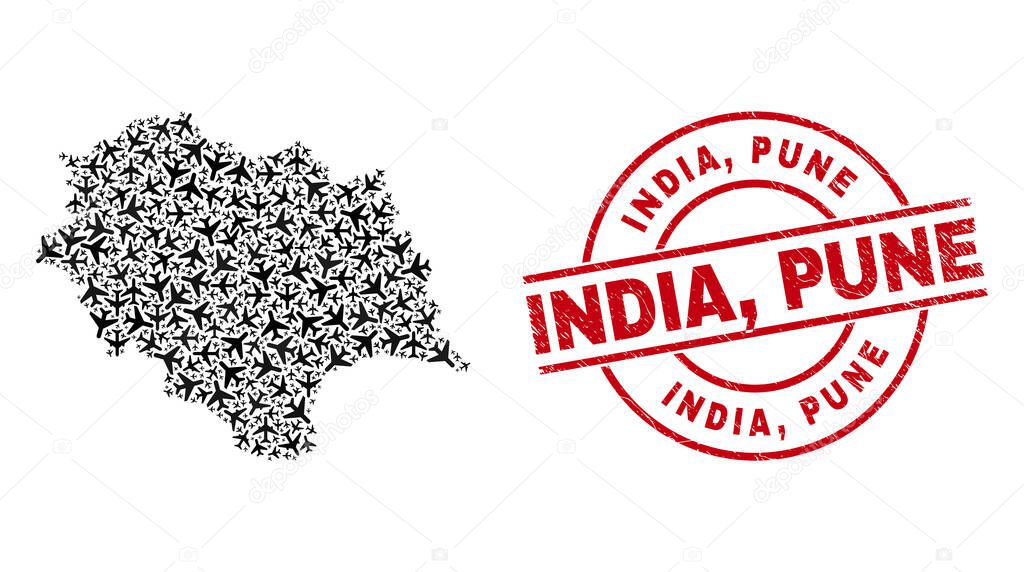 India, Pune Grunge Badge and Himachal Pradesh State Map Air Force Mosaic