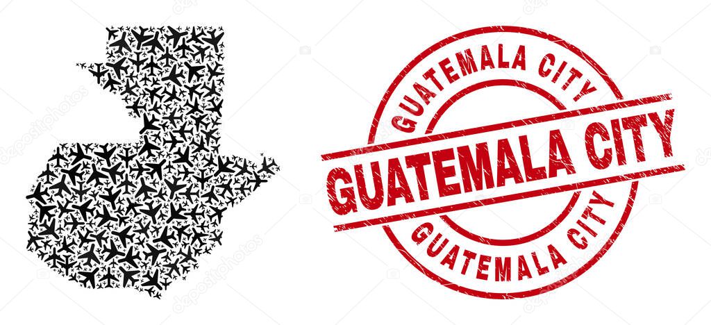 Guatemala City Scratched Badge and Guatemala Map Airliner Mosaic
