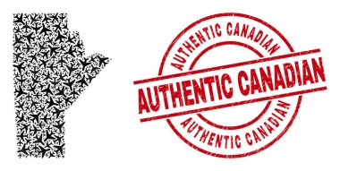 Otantik Kanada Grunge Mührü ve Manitoba Eyaleti Harita Mozaiği