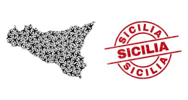 Sicilya Filigran Rozeti ve Sicilya Harita Havacılık Kolajı
