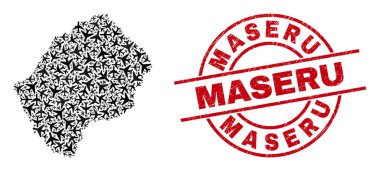 Maseru Kazınmış Rozet ve Lesotho Harita Uçak Kolajı