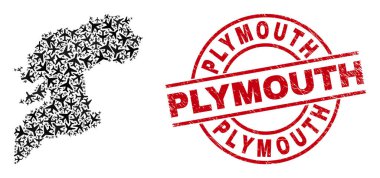 Plymouth Grunge Mührü ve Pontevedra Eyaleti Harita Havacılık Kolajı