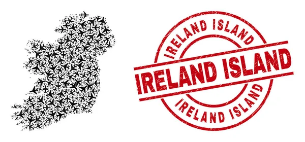 Irsko Island Watermark Seal and Ireland Island Map Air Force Collage — Stockový vektor