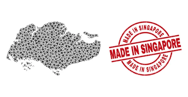 Made in Singapore Grunge Seal e Singapore Map Air Plane Collage — Vetor de Stock