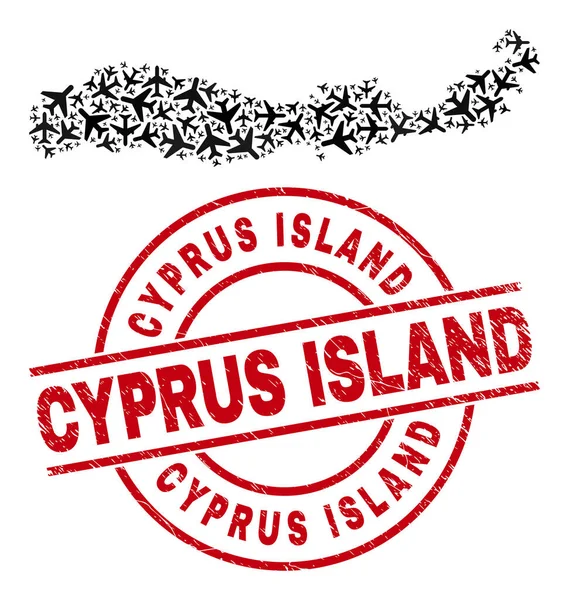 Cyprus Eiland Grunge Seal en Flores Eiland Indonesië Kaart Vliegtuigmozaïek — Stockvector